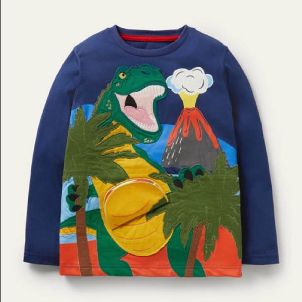 Mini Boden Double Lift the Flap Dinosaur long sleeve shirt